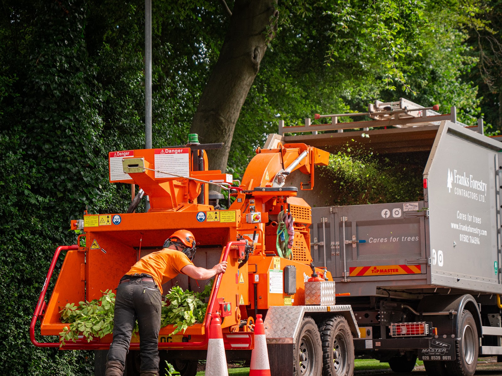 Feeding brash through the chipper as the team clears a crown-cleaning job.